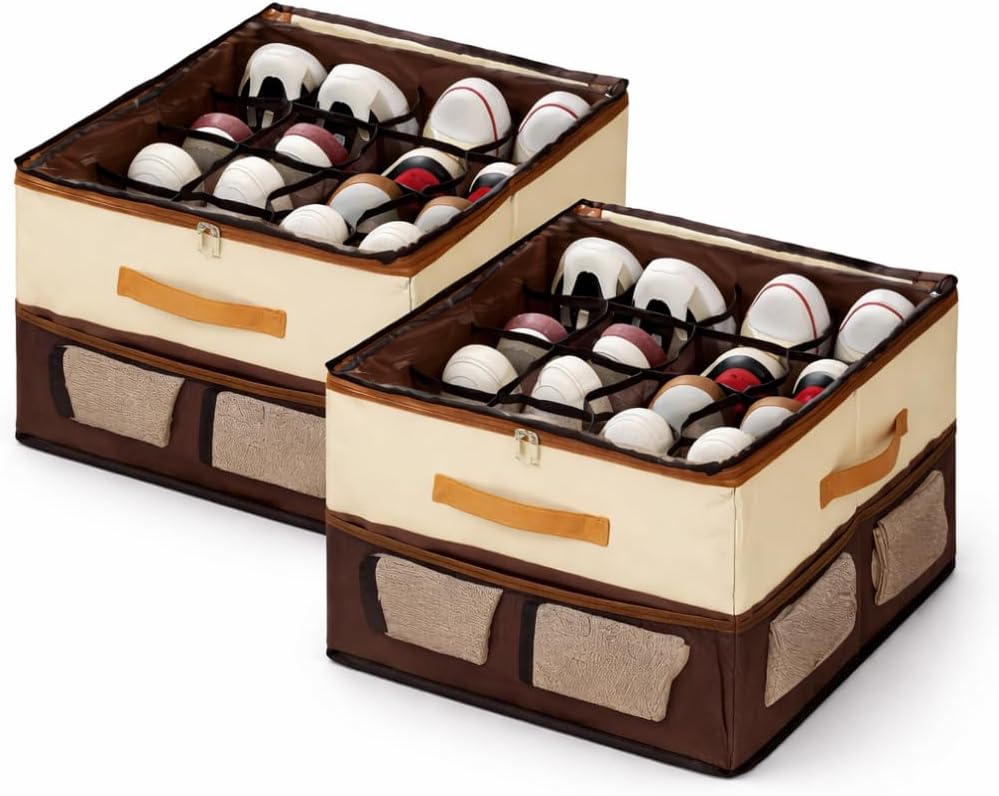 Stackable Shoe Storage Boxes – Clear Shoe Organizer Boxes, Stackable Footwear Storage Containers & Space-Saving Closet Shoe Organizer