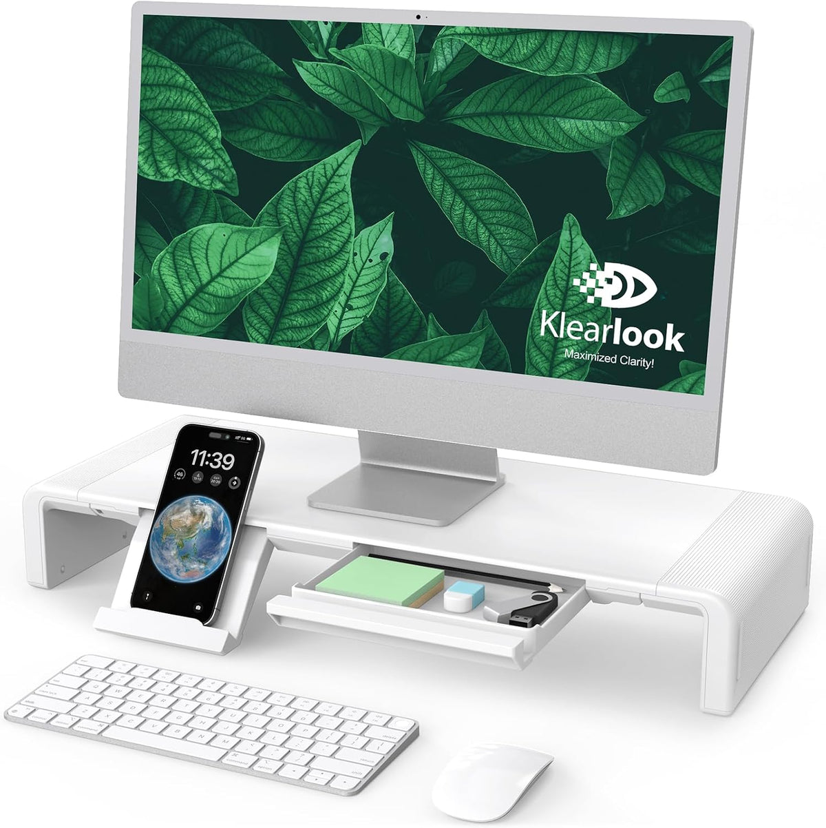 Monitor Stand With Storage – Desktop Monitor Riser, Computer Desk Organizer & Space-Saving Monitor Shelf