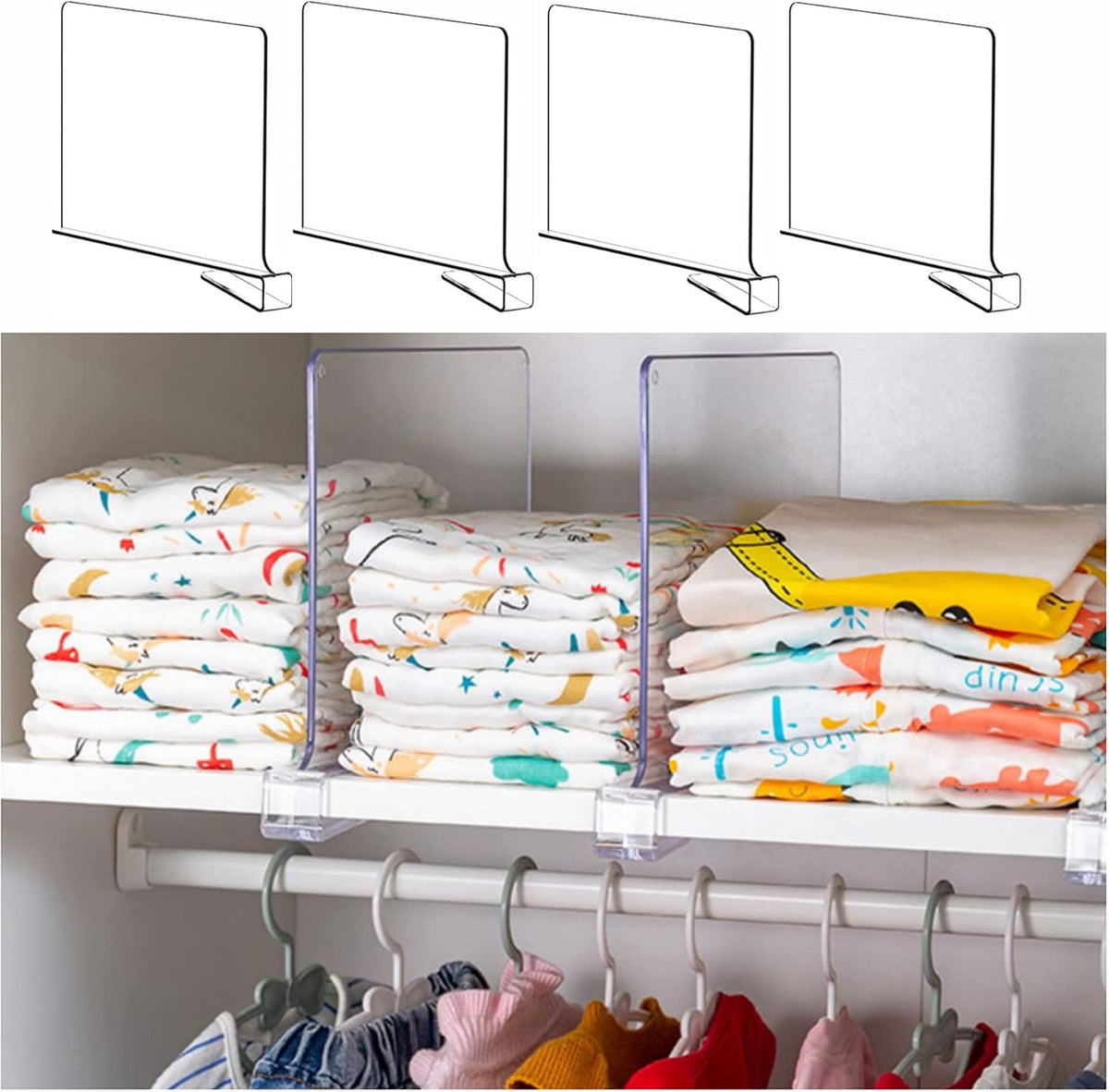 Adjustable Closet Shelf Dividers – Expandable Shelf Organizers, Closet Storage Dividers & Space-Saving Clothing Organizer for Shelves and Wardrobes