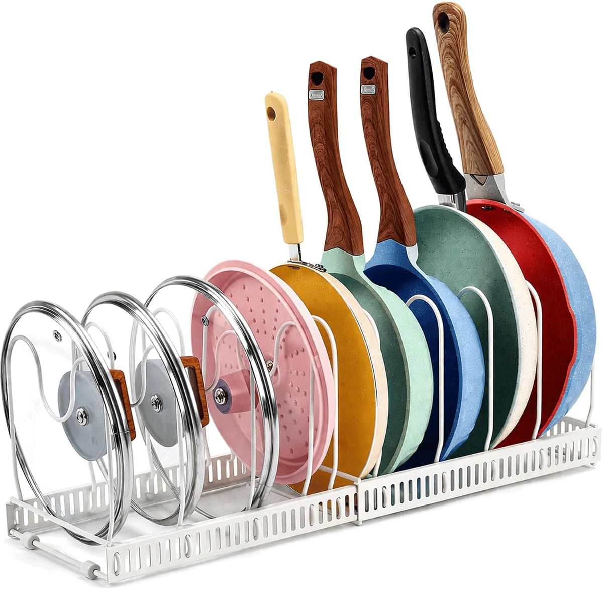 Pot & Pan Organizer Rack – Kitchen Cabinet Cookware Storage Rack, Pot and Pan Holder & Space-Saving Kitchen Organizer for Cabinets and Countertops