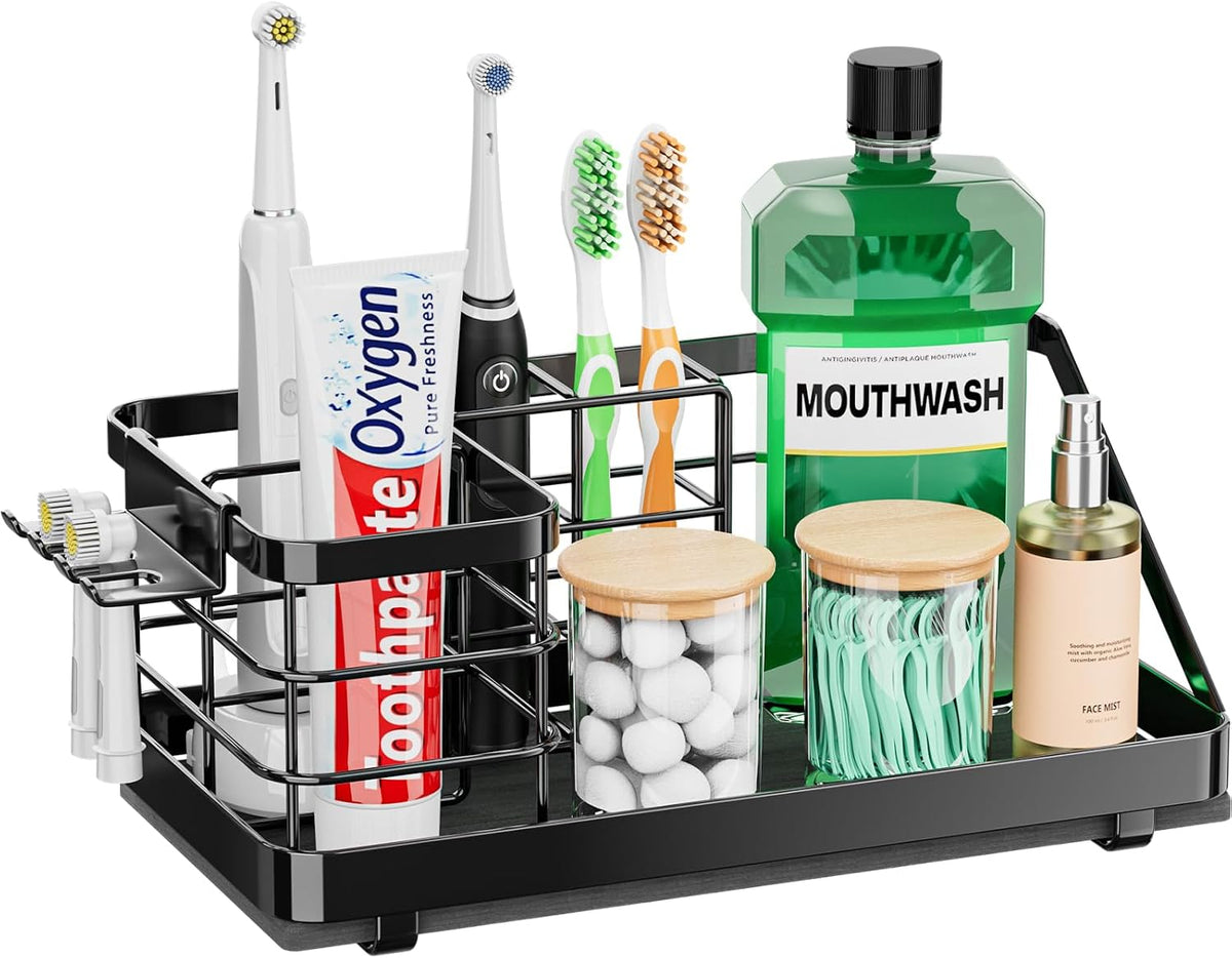 Toothbrush & Toothpaste Organizer – Bathroom Countertop Organizer, Toothbrush Holder & Toothpaste Storage Rack for Space-Saving Bathroom Organization