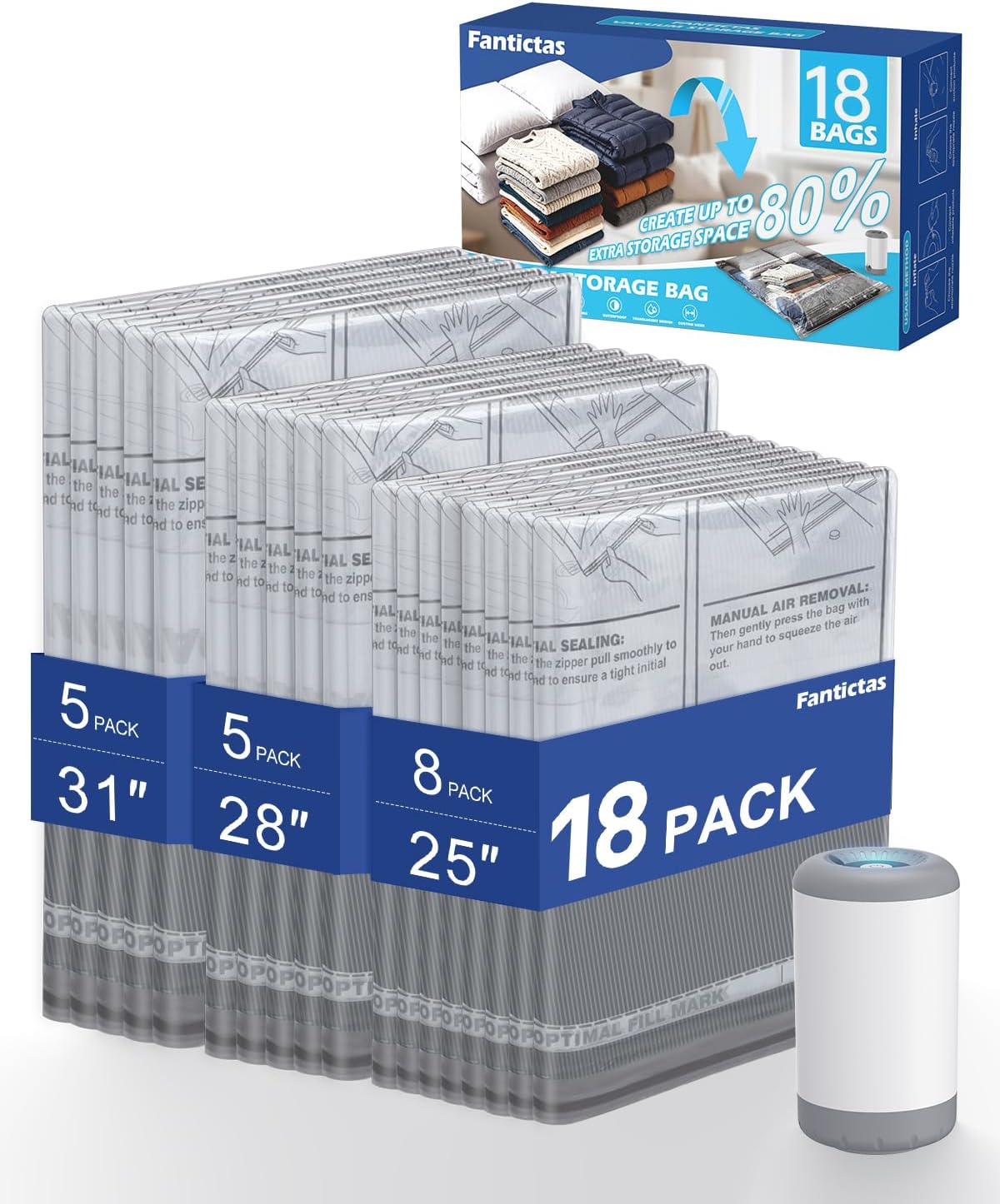 Vacuum Compression Storage Bags – Space-Saving Vacuum Seal Bags, Clothing & Bedding Storage Bags and Compression Organizer for Closets and Home Storage