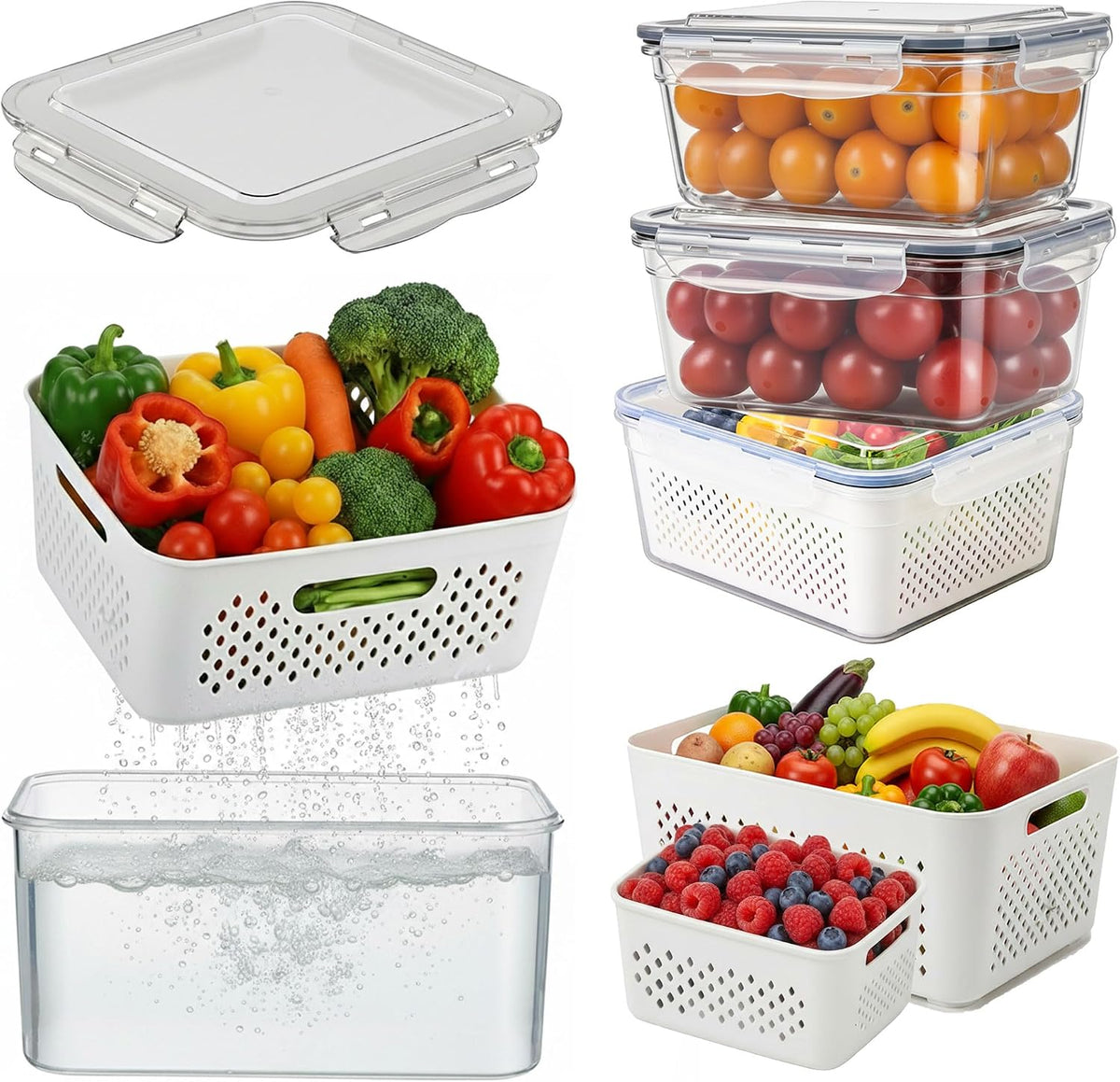 Produce Storage Containers – Refrigerator Produce Keeper, Fresh Fruit & Vegetable Storage Containers & Space-Saving Kitchen Organizer
