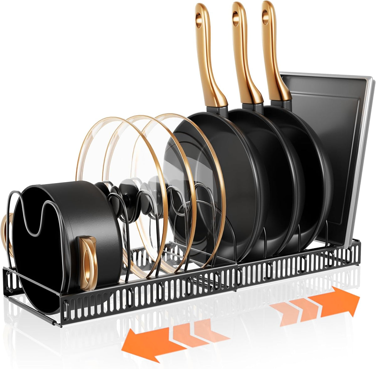 Adjustable Pan Lid Organizer – Expandable Pot & Pan Lid Rack, Kitchen Cabinet Organizer & Space-Saving Cookware Storage Holder