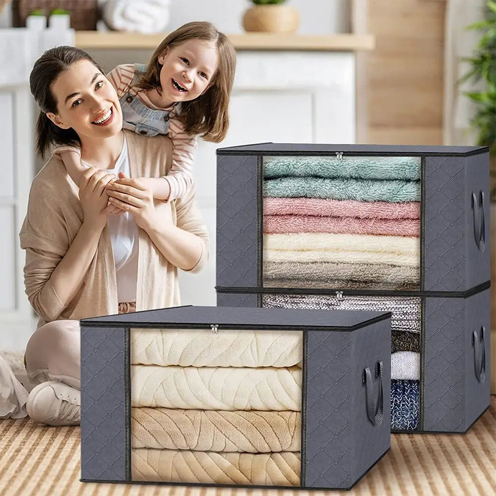 Fabric Storage Boxes With Windows – Foldable Closet Storage Bins, Clear-Window Clothing Organizer & Space-Saving Home Storage Boxes