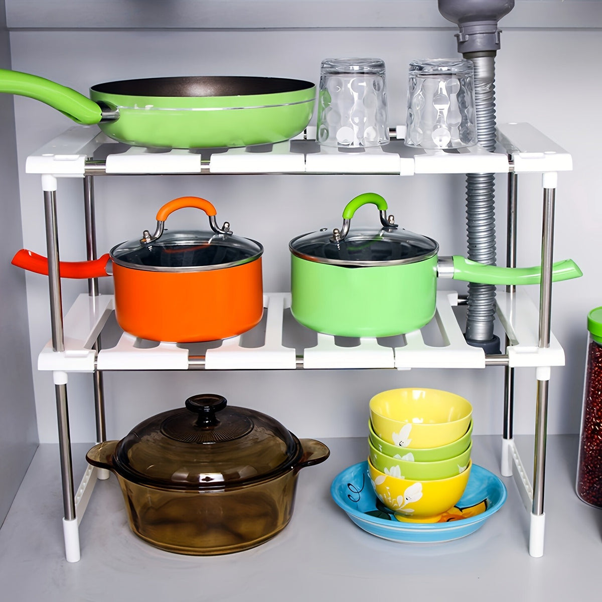 Under-Sink Kitchen Organizer – Under-Sink Storage Rack, Kitchen Cabinet Organizer & Space-Saving Cleaning Supply Storage Shelf